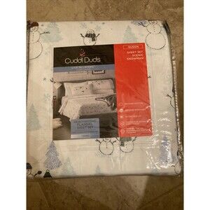Cuddl Duds Heavyweight Cotton Flannel Queen Sheet Set Scenic Snowman New